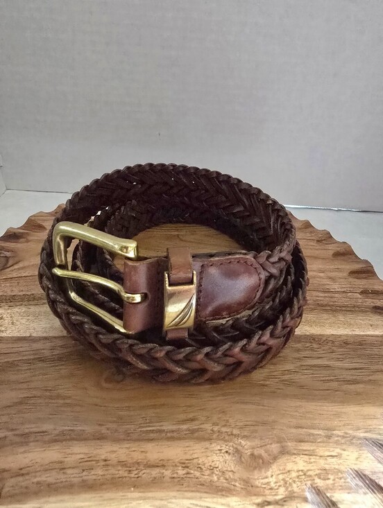 Nautica Other - NAUTICA Men's Brown Braided Leather Belt Size 42 Brass Roller Buckle 1 1/4"Wide.